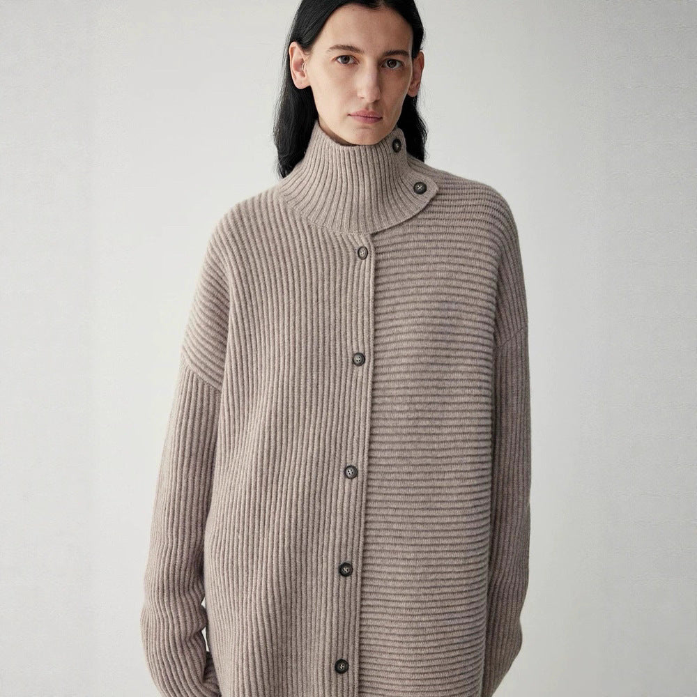 Damen Grobstrickcardigan Hochkragen Knopfleiste Norvielle - Norvielle
