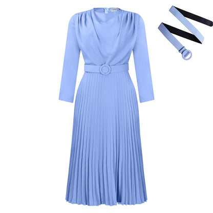 Damen Plisseekleid Mit Gürtel Elegante Falten Norvielle