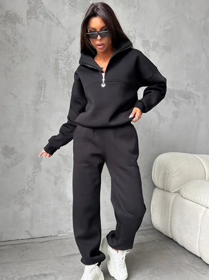 Damen Fleece-Jogginganzug Hochkragen Reißverschlussdetails