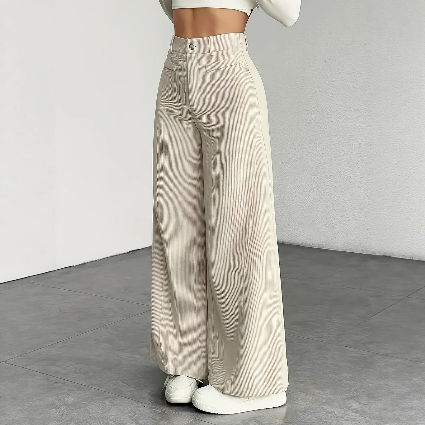 Damen Cordhose Weite Passform Hoher Bund Lang