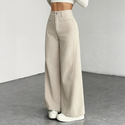 Damen Cordhose Weite Passform Hoher Bund Lang