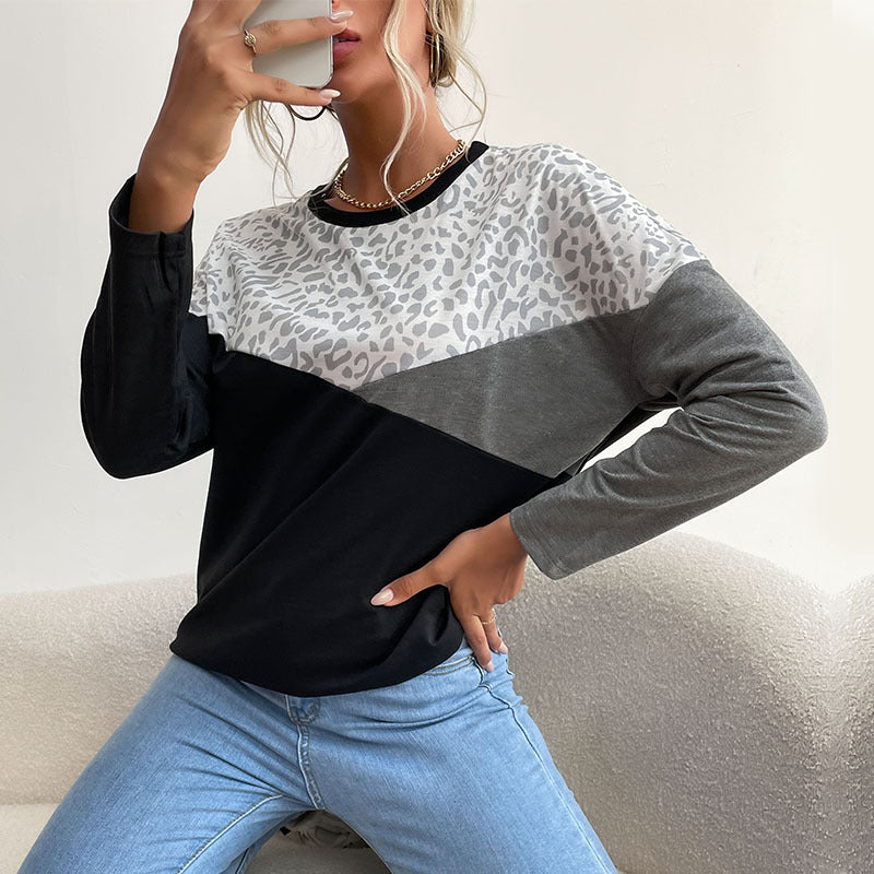 Damen Langarmshirt Leoprint Blockstreifen Norvielle
