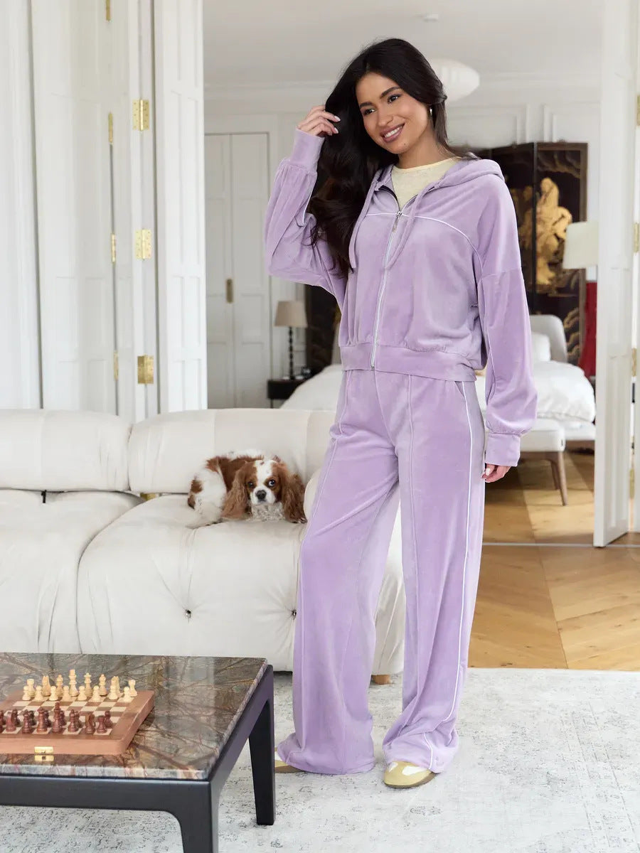 Damen Sportlicher Velour-Anzug mit Kapuze Elastisch