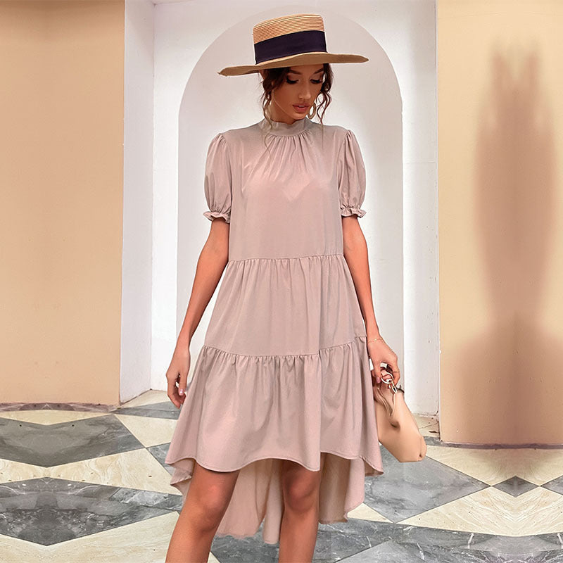 Damen Sommerkleid mit Puffärmeln Asymmetrischer Saum Norvielle