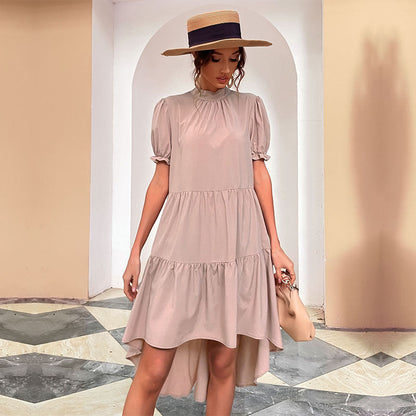 Damen Sommerkleid mit Puffärmeln Asymmetrischer Saum Norvielle