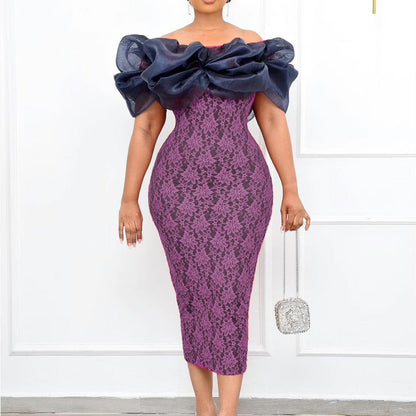 Damen Cocktailkleid Puffärmel Floralmuster