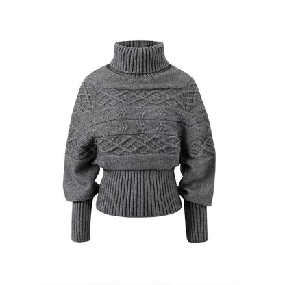 Damen Strickpullover Oversized Hochkragen Strukturiert Beige