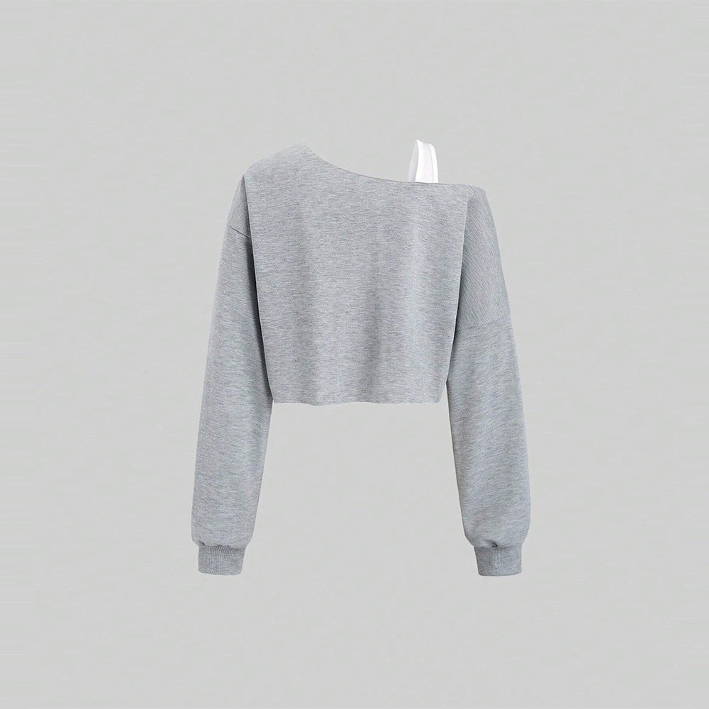 Damen Cropped Sweatshirt Asymmetrisch Voluminöse Ärmel Norvielle