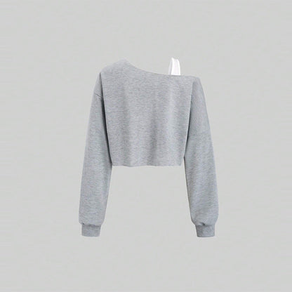 Damen Cropped Sweatshirt Asymmetrisch Voluminöse Ärmel Norvielle