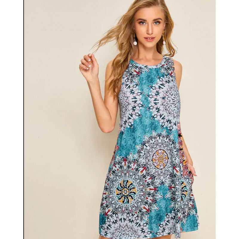 Damen A-Linien Kleid Mandala-Design Bunt