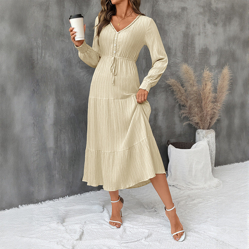 Damen Midi-Kleid Elastischer Taillenzug Schleppe Norvielle