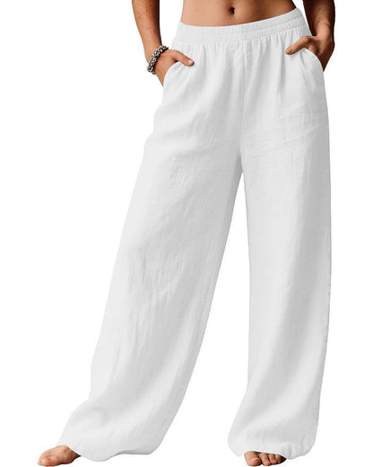 Damen Leinenhose Weit Bequem Elastischer Bund Norvielle