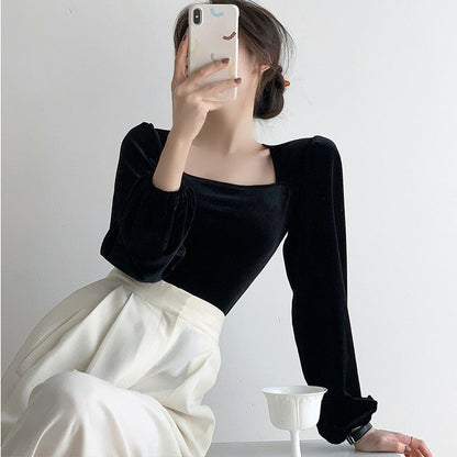 Damen Strickoberteil Puffärmel Quadrat-Ausschnitt Elegantes Design - Norvielle