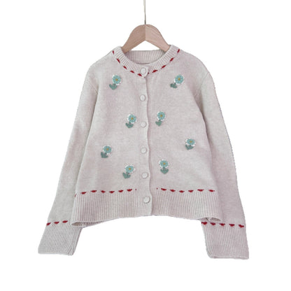 Damen Strickjacke Florales Muster Knopfverschluss Norvielle