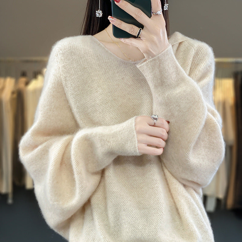 Damen Pullover V-Ausschnitt Voluminöse Ärmel Norvielle