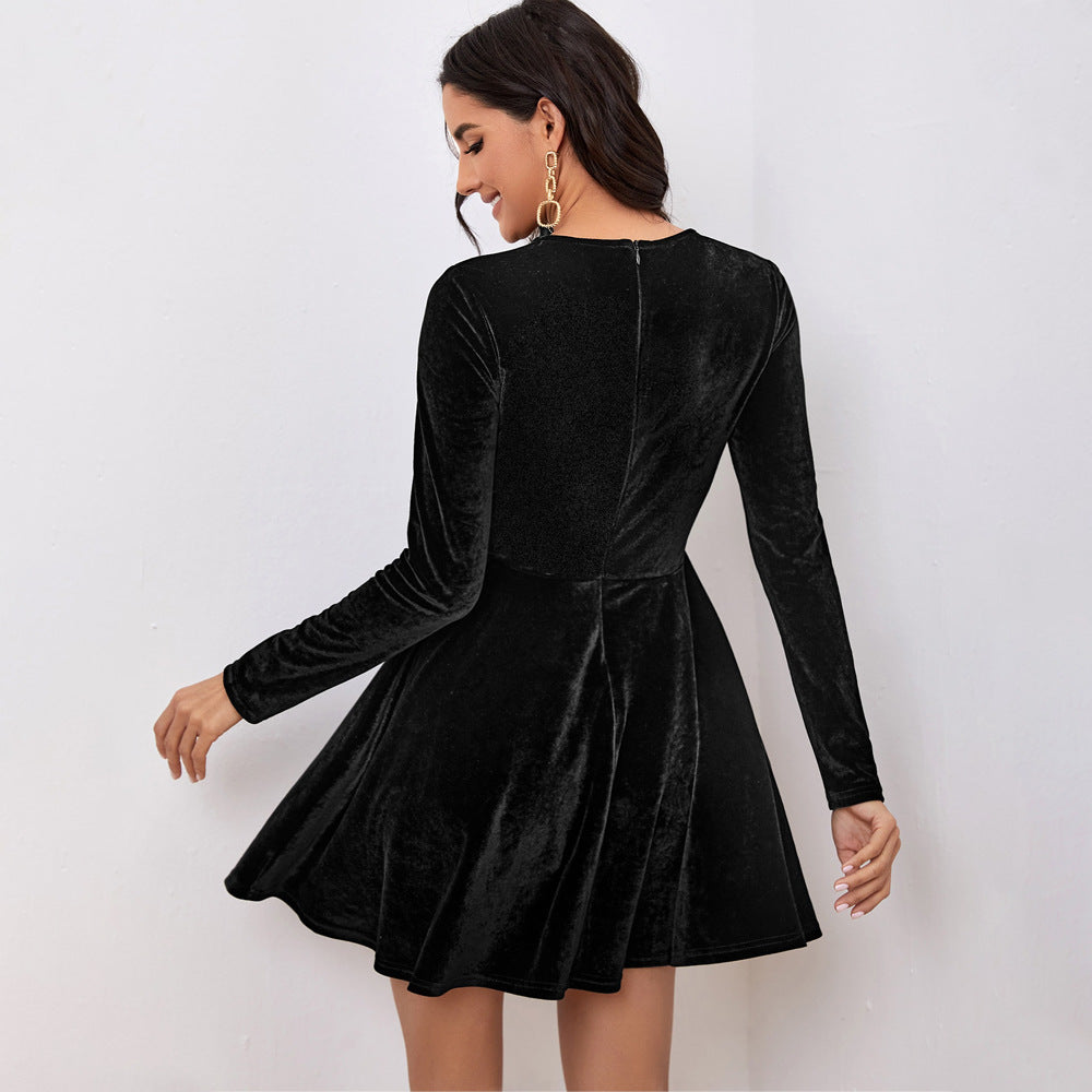Damen Samtkleid Elastischer Gürtel Elegant