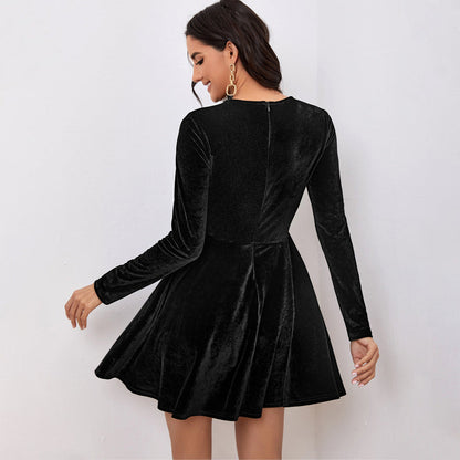 Damen Samtkleid Elastischer Gürtel Elegant