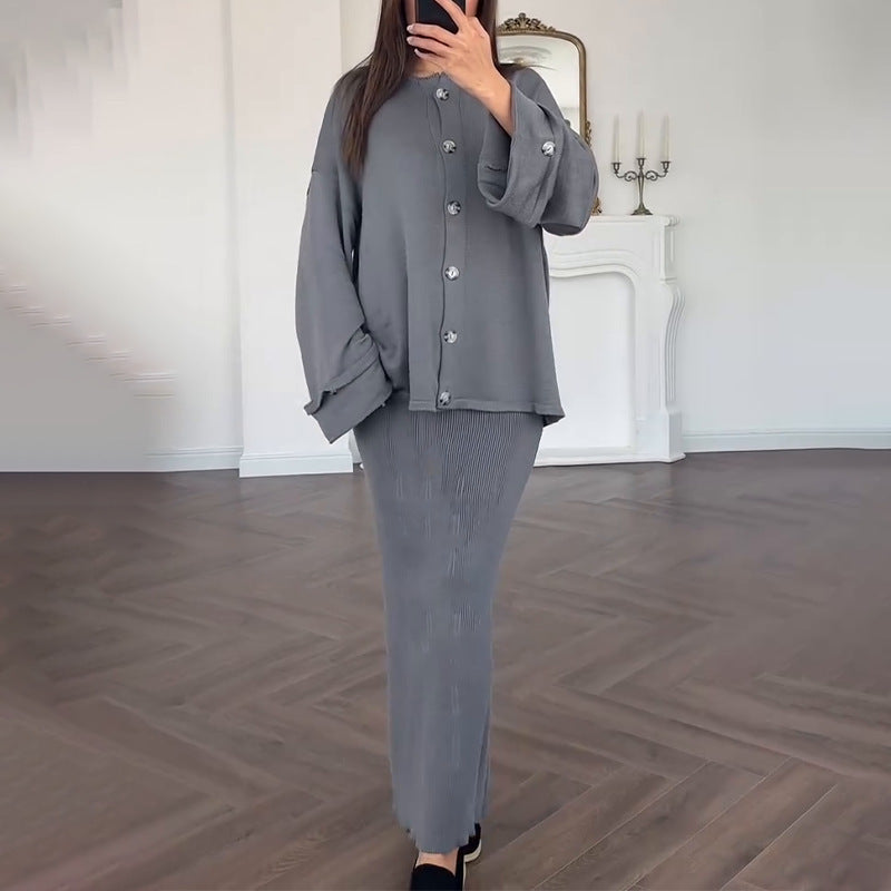 Damen Strickkleid mit Cardigan Überwurf Norvielle