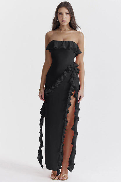 Damen Maxikleid Off-Shoulder Rüschen