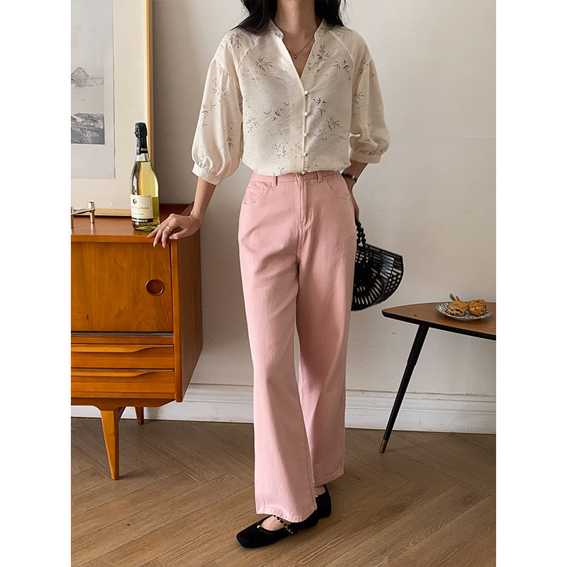 Damen High-Waist Jeans Weites Bein Norvielle