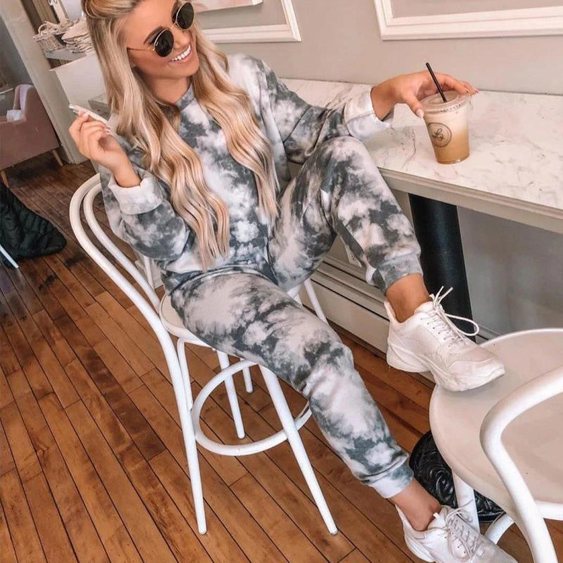 Damen Sweatshirt-Set Batikdesign Dehnbar
