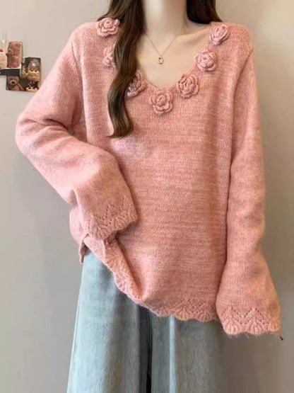 Damen Großer Strickpullover Floral Norvielle