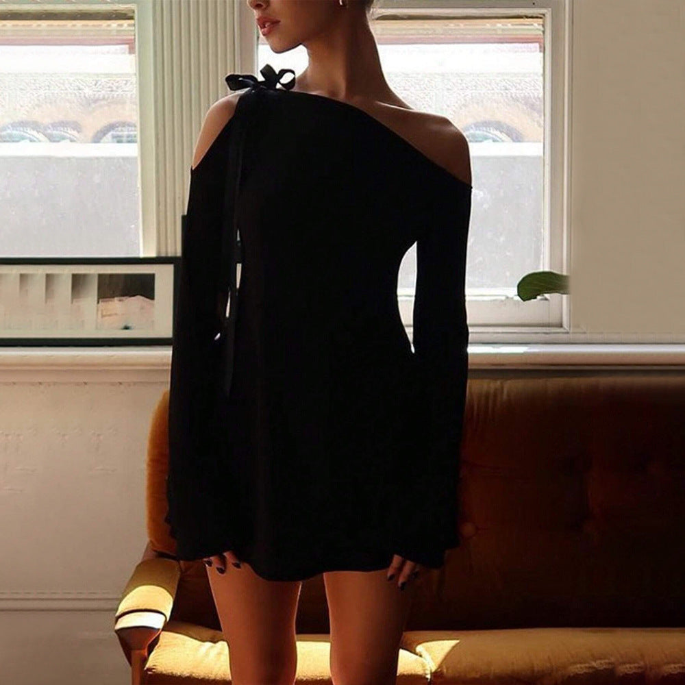 Damen Minikleid Schulterfrei Elegantes Rüschendetail