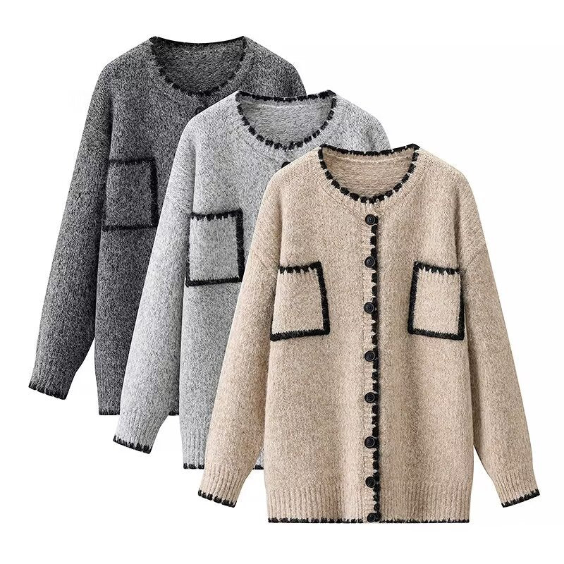 Damen Strickjacke mit Taschen Kontrastdetails Norvielle - Norvielle