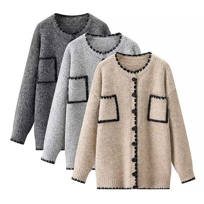 Damen Strickjacke mit Taschen Kontrastdetails Norvielle - Norvielle