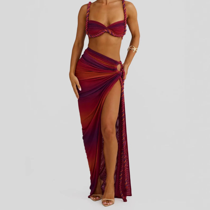 Damen Bikiniset mit Wickeltuch und Schnürdetails