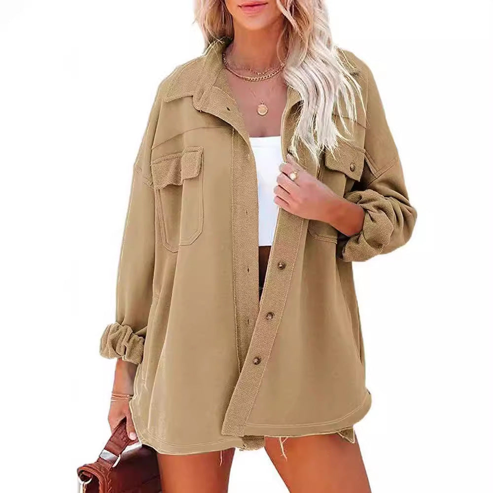 Damen Oversized-Hemdjacke mit Taschen und modernem Schnitt Norvielle