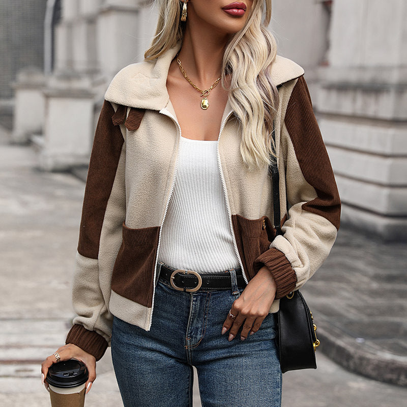 Damen Fleecejacke Abnehmbare Kapuze Kontrastdetails Norvielle