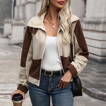 Damen Fleecejacke Abnehmbare Kapuze Kontrastdetails Norvielle