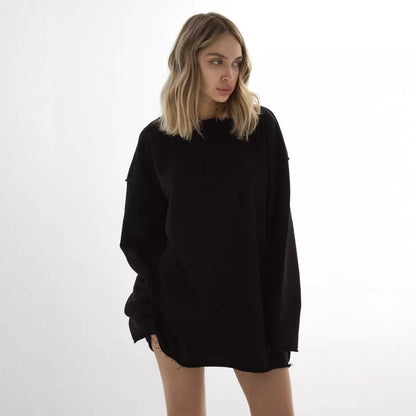 Damen Oversize-Pullover Lässig Französer Saum Beige