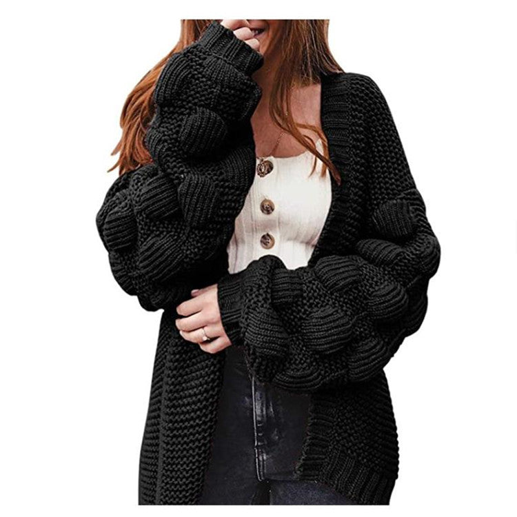 Damen Strickjacke Offener Schnitt Dekorative Puffärmel Norvielle