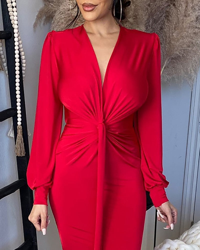 Damen Abendkleid V-Ausschnitt Schlitz Norvielle