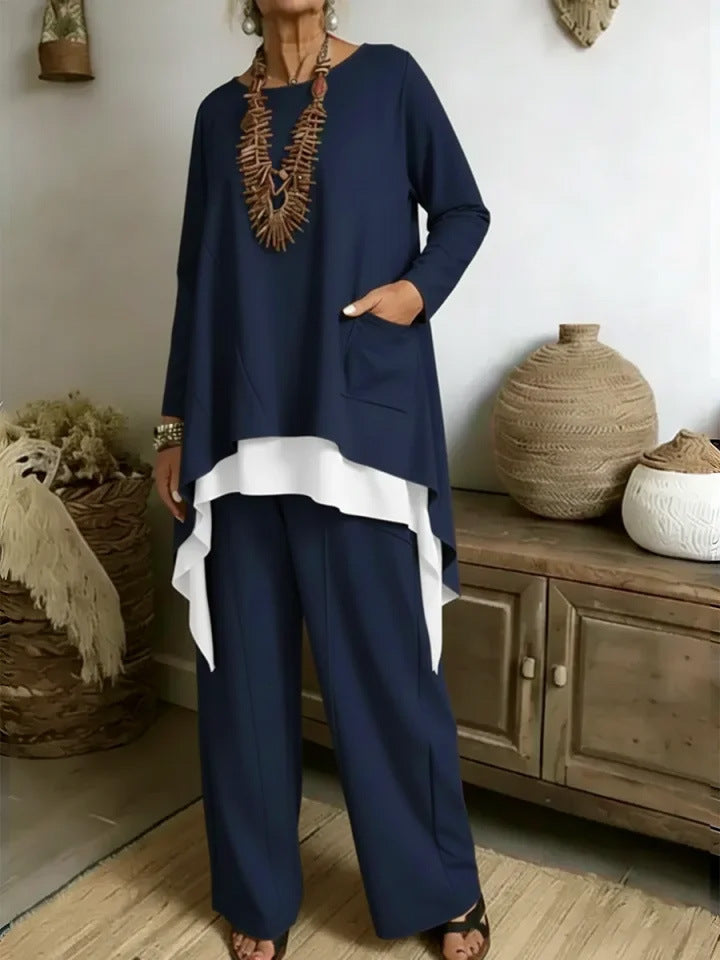 Damen Ensemble Asymmetrisches Oberteil Weite Hose Norvielle