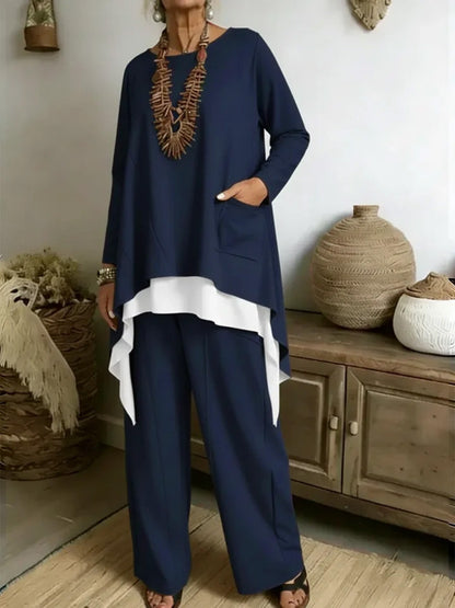 Damen Ensemble Asymmetrisches Oberteil Weite Hose Norvielle