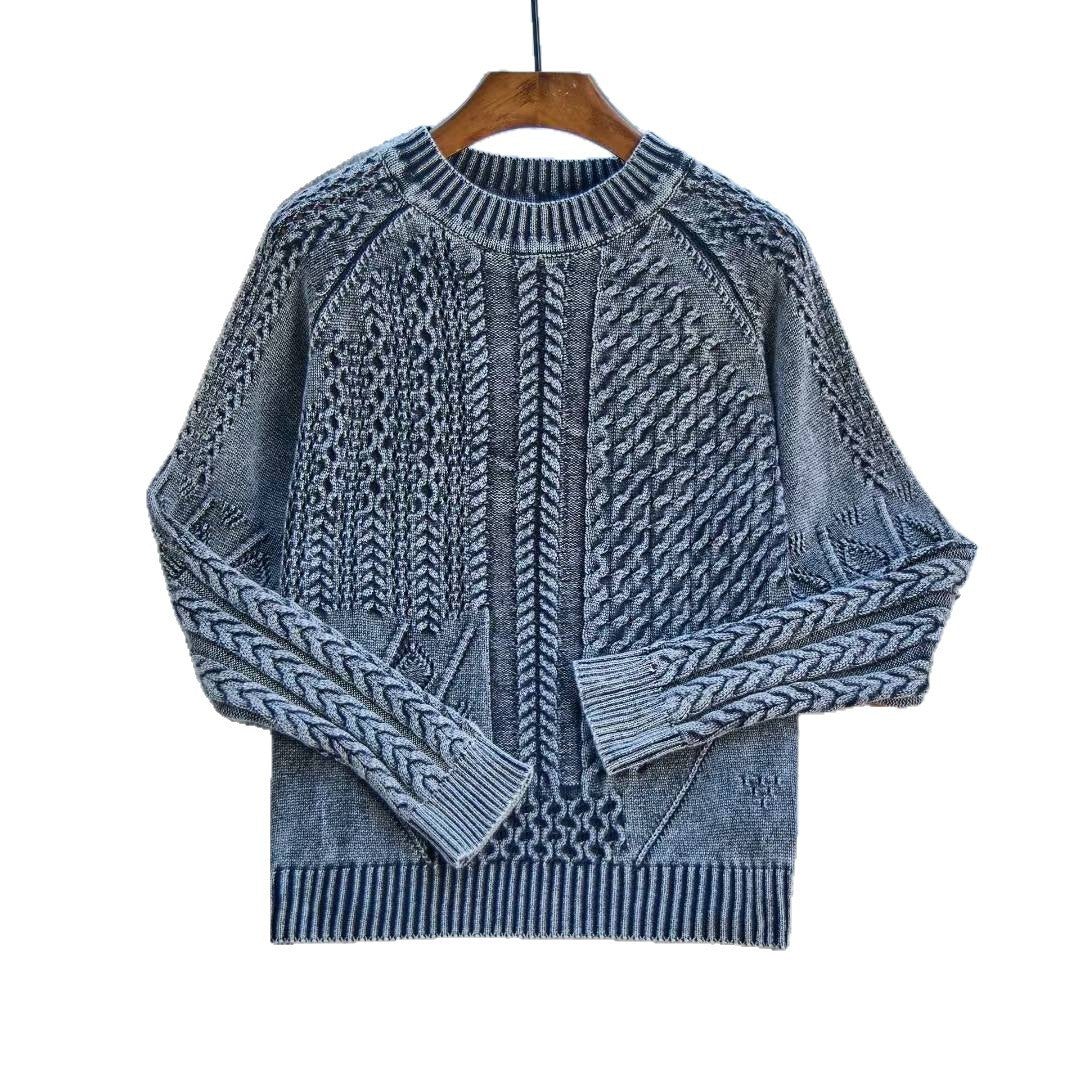 Damen Pullover Strukturiertes Zopf-Design Rundhals Norvielle
