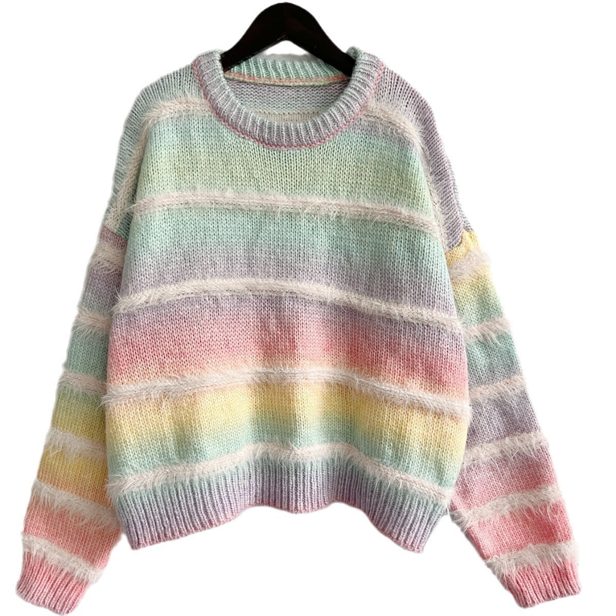 Damen Strickpullover Flauschig Weich Farbverlauf