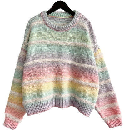 Damen Strickpullover Flauschig Weich Farbverlauf