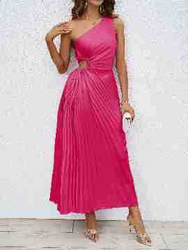Damen Maxikleid Plissiert Asymmetrischer Träger Elegant