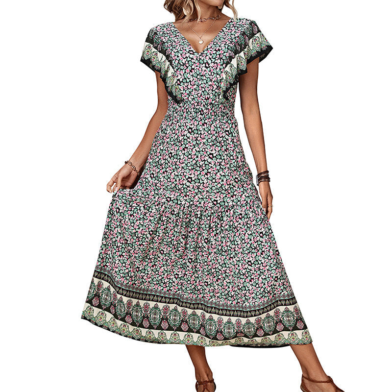 Damen Midi-Kleid Floral-Design V-Ausschnitt Norvielle