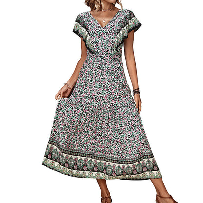 Damen Midi-Kleid Floral-Design V-Ausschnitt Norvielle