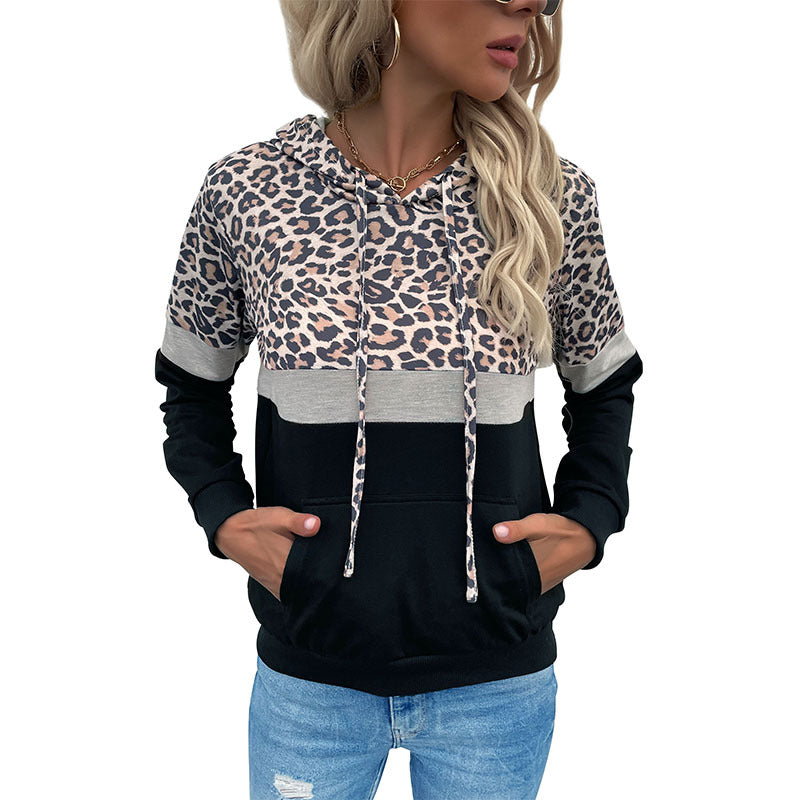 Damen Kapuzenpullover Sportlich Tiermuster Kontrastfarben Norvielle