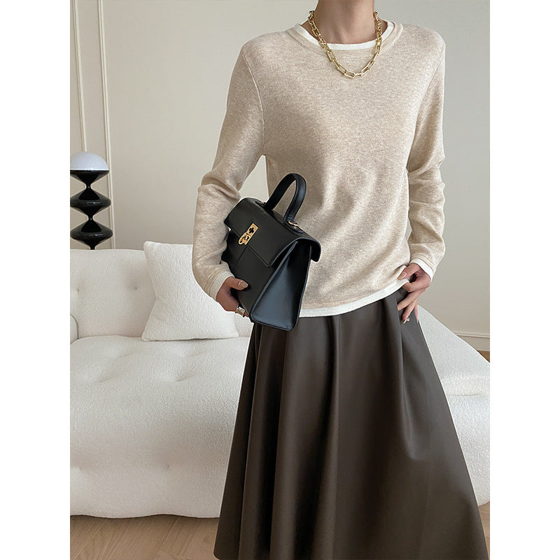 Damen Strickpullover Weiches Material Kontrastdetails Beige