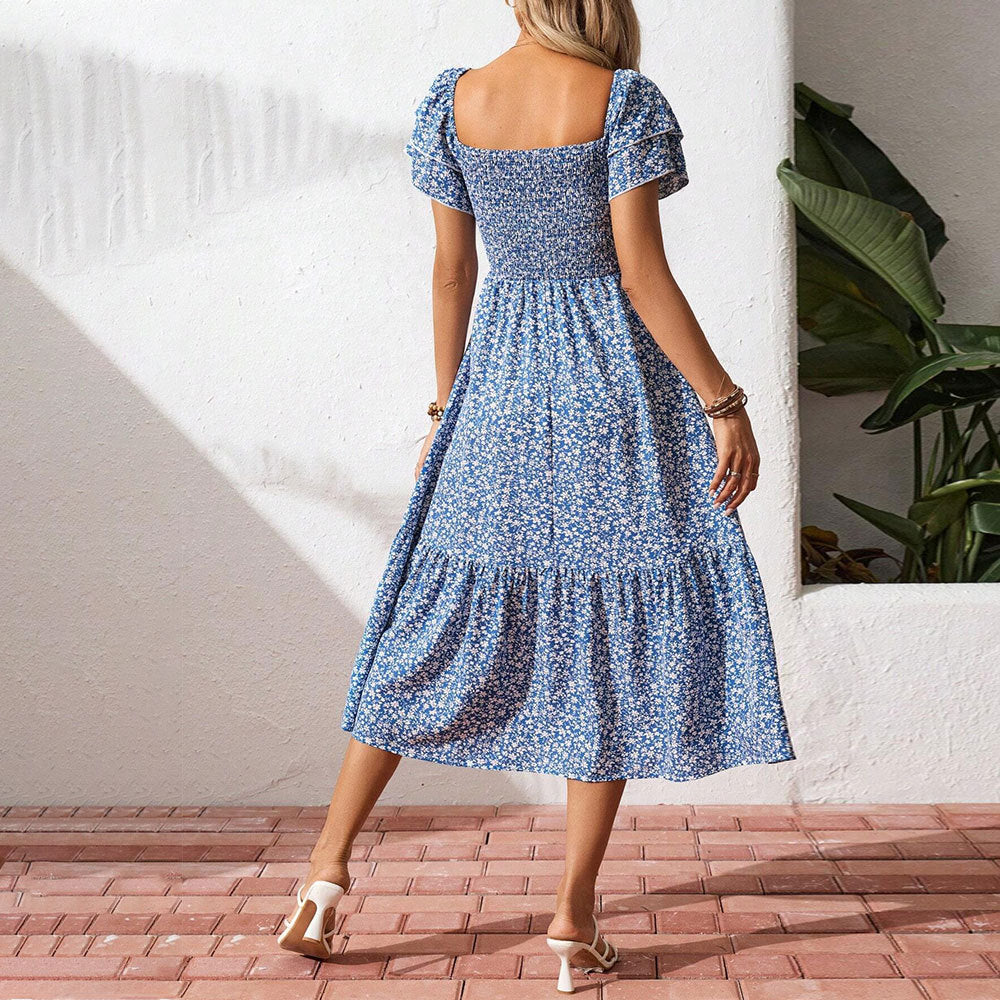Damen Midi-Kleid Floralmuster Puffärmel Norvielle