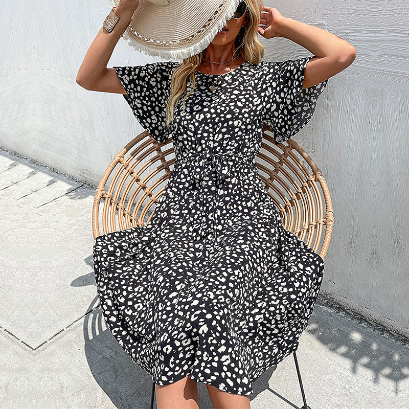 Damen Midikleid Tiermuster Sommer Norvielle - Norvielle