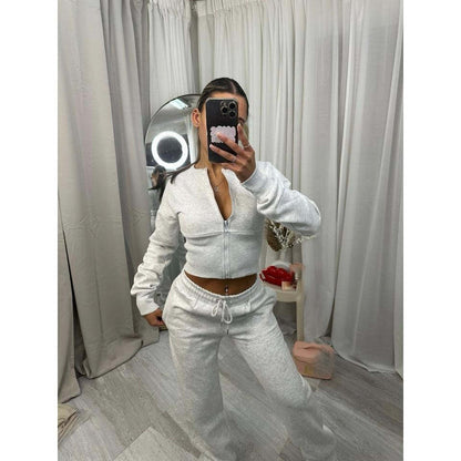 Damen Cropped Kapuzenjacke Jogginghose Set Norvielle