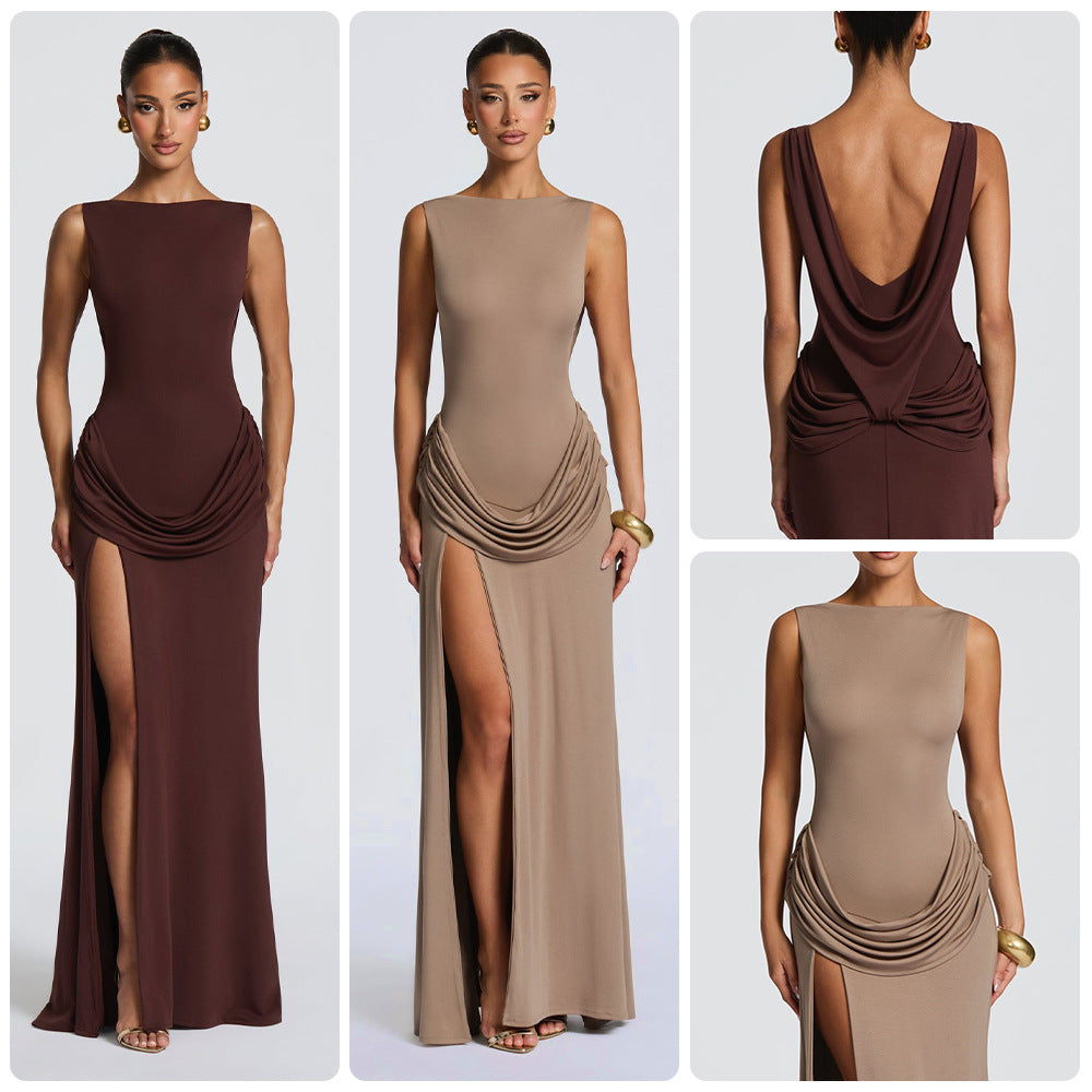 Damen Maxikleid Elegantes Design mit Drapierung und Hochschlitz - Norvielle